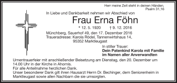 Traueranzeige von Erna Föhn von Frankenpost