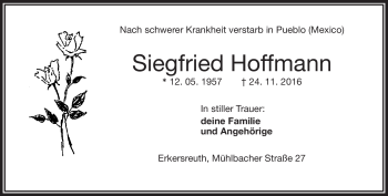 Traueranzeige von Siegfried Hoffmann von Frankenpost