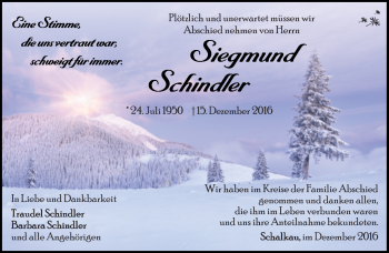 Traueranzeige von Siegmund Schindler von Südthüringer Presse