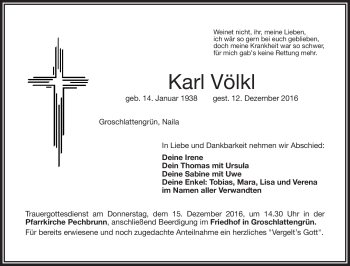 Traueranzeige von Karl Völkl von Frankenpost