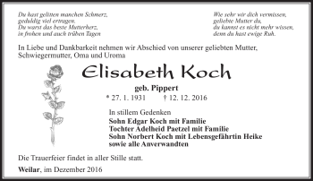 Traueranzeige von Elisabeth Koch von Südthüringer Presse