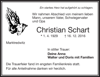 Traueranzeige von Christian Schart von Frankenpost
