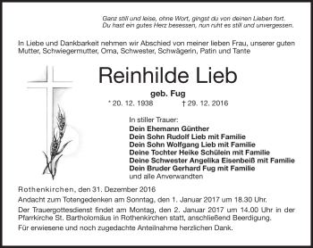 Traueranzeige von Reinhilde Lieb von Neue Presse Coburg