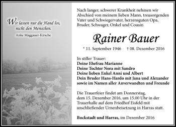 Traueranzeige von Rainer Bauer von Südthüringer Presse