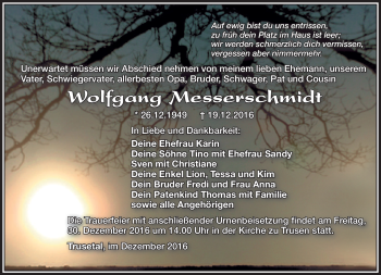 Traueranzeige von Wolfgang Messerschmidt von Südthüringer Presse