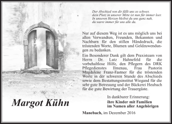 Traueranzeige von Margot Kühn von Südthüringer Presse