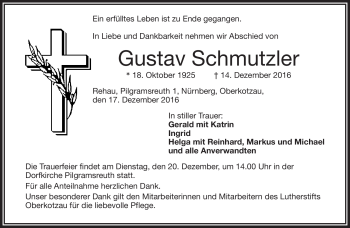 Traueranzeige von Gustav Schmutzler von Frankenpost