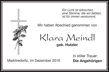 Traueranzeige von Klara Meindl von Frankenpost