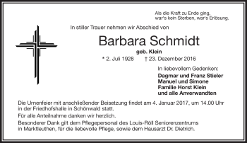 Traueranzeige von Barbara Schmidt von Frankenpost