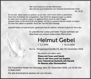 Traueranzeige von Helmut Gebel von Frankenpost