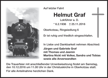 Traueranzeige von Helmut Graf von Frankenpost