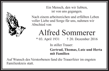 Traueranzeige von Alfred Sommerer von Frankenpost