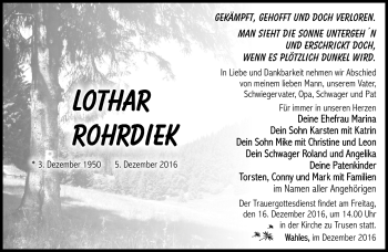 Traueranzeige von Lothar Rohrdiek von Südthüringer Presse
