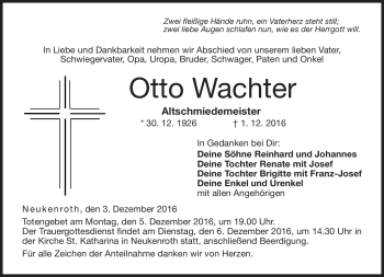 Traueranzeige von Otto Wachter von Neue Presse Coburg