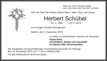 Traueranzeige von Herbert Schübel von Frankenpost