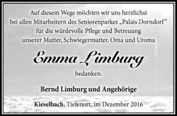 Traueranzeige von Emma Limburg von Südthüringer Presse