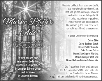 Traueranzeige von Marko Pfeffer von Südthüringer Presse