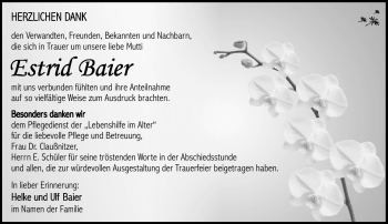 Traueranzeige von Estrid Baier von Südthüringer Presse