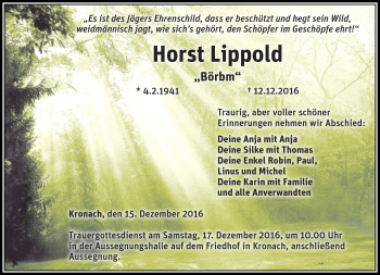 Traueranzeige von Horst Lippold von Neue Presse Coburg