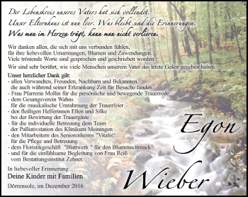 Traueranzeige von Egon Wieber von Südthüringer Presse