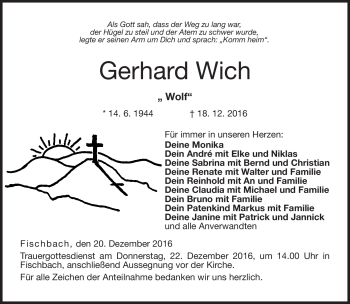 Traueranzeige von Gerhard Wich von Neue Presse Coburg
