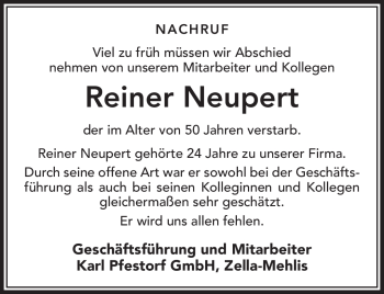 Traueranzeige von Reiner Neupert von Südthüringer Presse