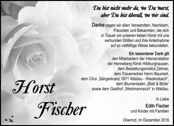 Traueranzeige von Horst Fischer von Südthüringer Presse