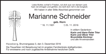 Traueranzeige von Marianne Schneider von Neue Presse Coburg