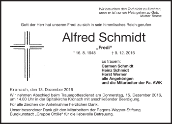 Traueranzeige von Alfred Schmidt von Neue Presse Coburg