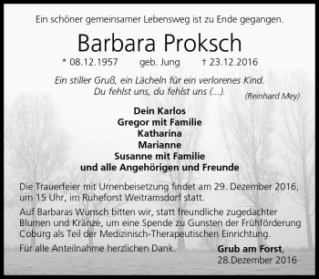 Traueranzeige von Barbara Proksch von Neue Presse Coburg