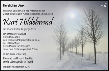 Traueranzeige von Kurt Hildebrand von Südthüringer Presse