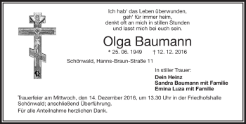 Traueranzeige von Olga Baumann von Frankenpost