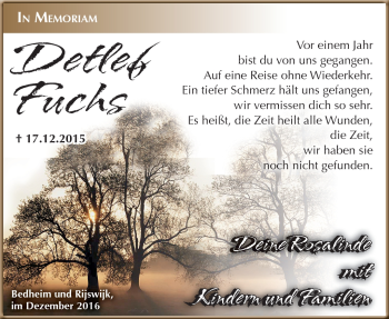 Traueranzeige von Detlef Fuchs von Südthüringer Presse