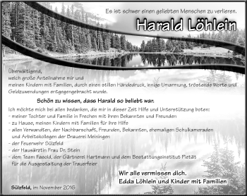 Traueranzeige von Harald Löhlein von Südthüringer Presse