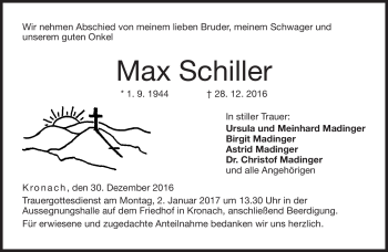 Traueranzeige von Max Schiller von Neue Presse Coburg