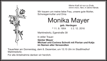 Traueranzeige von Monika Mayer von Frankenpost