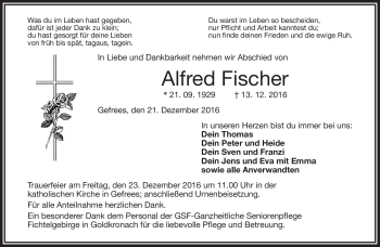 Traueranzeige von Alfred Fischer von Frankenpost