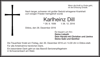 Traueranzeige von Karlheinz Dill von Frankenpost