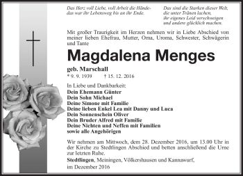 Traueranzeige von Magdalena Menges von Südthüringer Presse