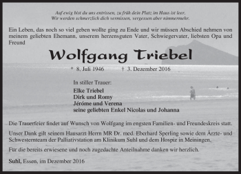 Traueranzeige von Wolfgang Triebel von Südthüringer Presse