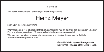 Traueranzeige von Heinz Meyer von Frankenpost
