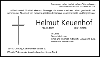 Traueranzeige von Helmut Keuenhof von Neue Presse Coburg