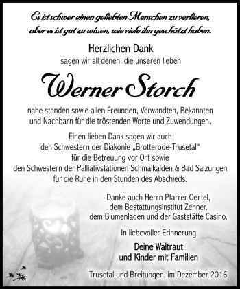 Traueranzeige von Werner Storch von Südthüringer Presse