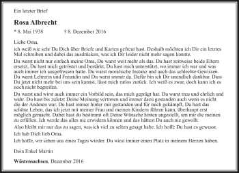 Traueranzeige von Rosa Albrecht von Südthüringer Presse