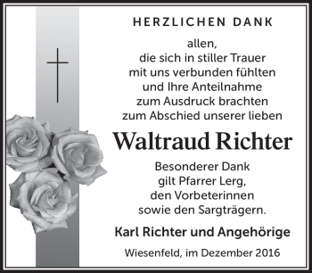 Traueranzeige von Waltraud Richter von Südthüringer Presse