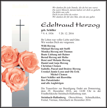Traueranzeige von Edeltraud Herzog von Südthüringer Presse