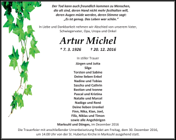 Traueranzeige von Artur Michel von Südthüringer Presse
