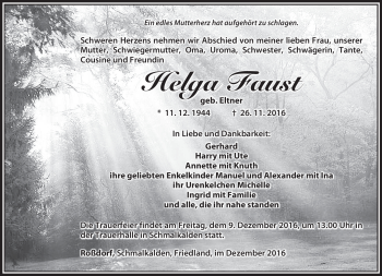 Traueranzeige von Helga Faust von Südthüringer Presse