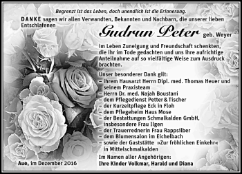Traueranzeige von Gudrun Peter von Südthüringer Presse