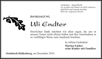 Traueranzeige von Uli Endter von Südthüringer Presse